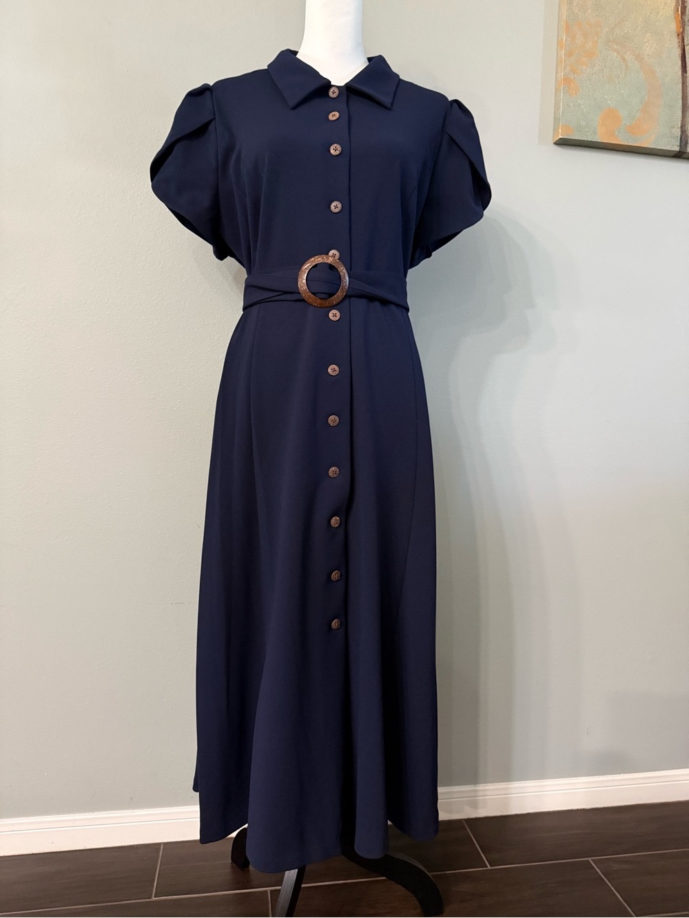 Calvin Klein Classic Timeless Modest Capsule Button-Front Shirt Dress Belt 16